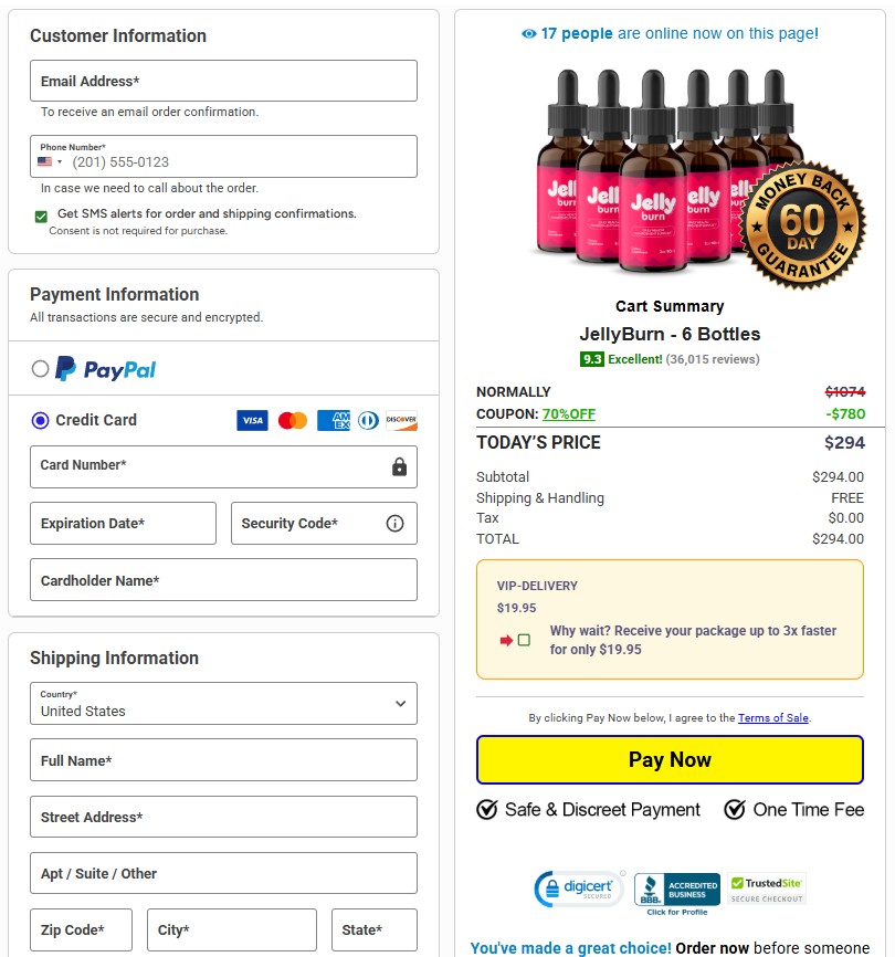 JellyBurn Order Page